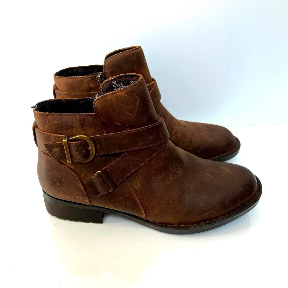 Born Chaval Brown Women’s Side Zip Booties Ankle Boots Shoes.
